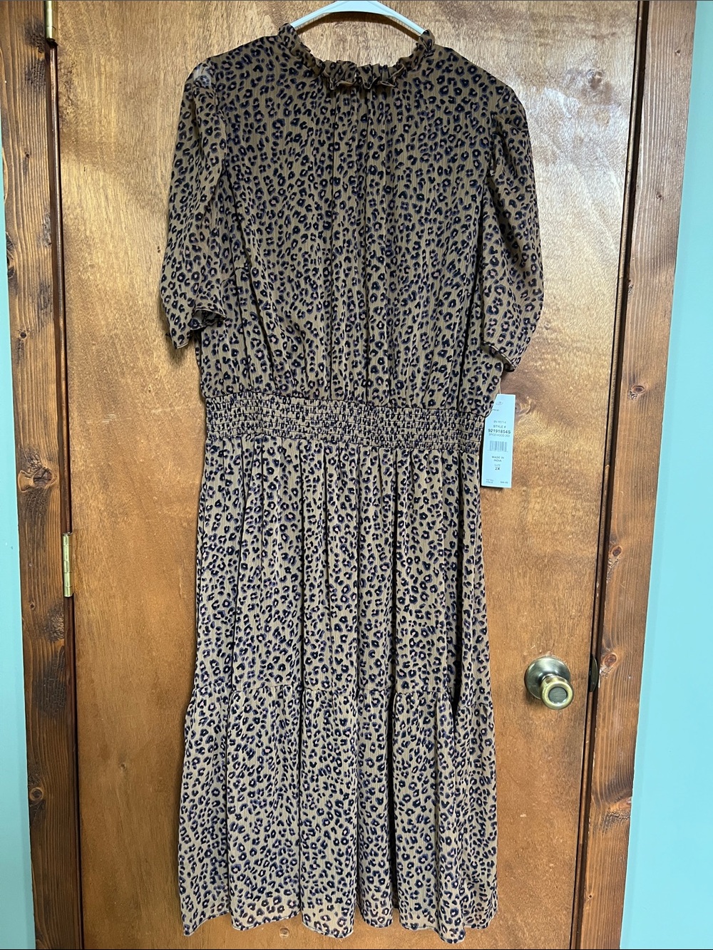 MSK Leopard Print Smocked Waist Midi Dress - Brown/Black